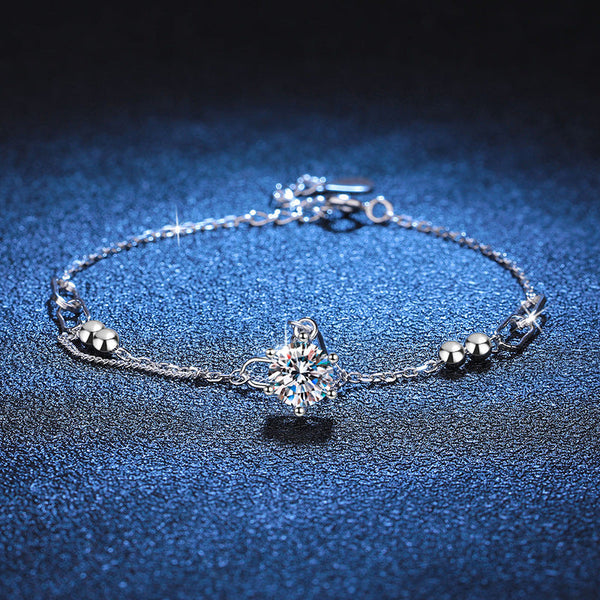 Solitaire moissanite bracelet on blue velvet