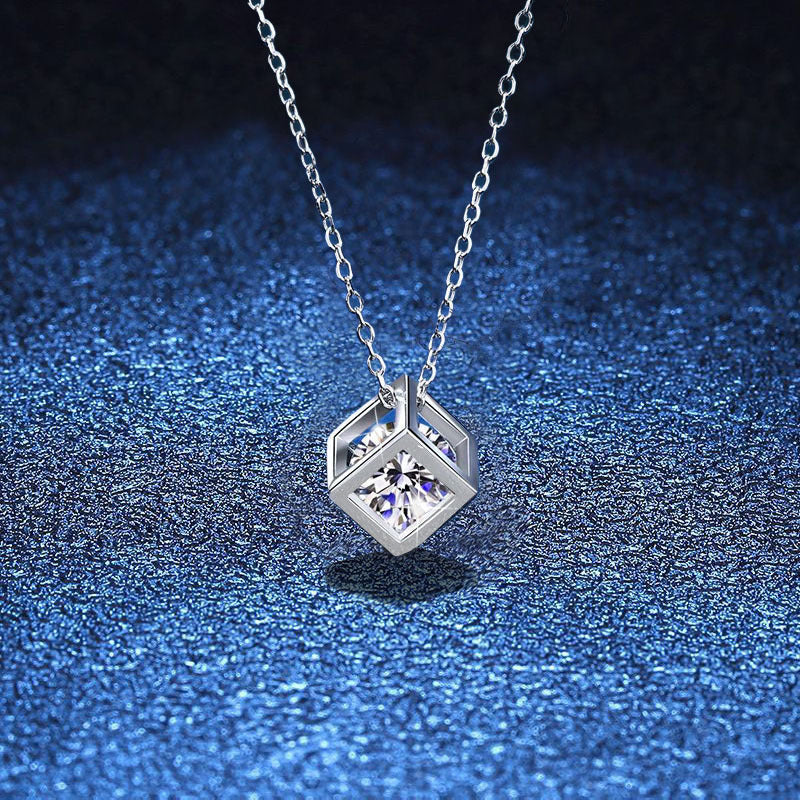 Geometric cube moissanite necklace