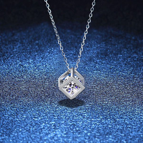 Geometric cube moissanite necklace
